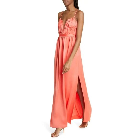 RAMY BROOK Becky Plunge Neck Satin Gown Guava Size 4 NWT $645 - Picture 3 of 7